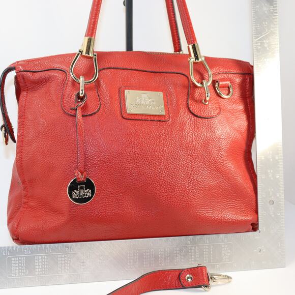 Rowallan of Scotland Red Pebbled Leather Satchel Tote w/ Crossbody Strap - Picture 2 of 7